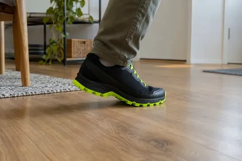 Actual Aisma result: The same step in a black trail-running shoe with a neon-green sole.